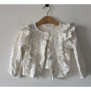 For Love & Lemons Lil Lemons Girl 2T Pointelle Cardigan Top Ditsy Floral Cottage